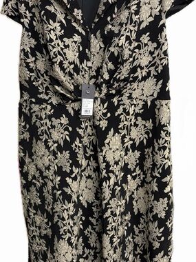 Tadashi Shoji Black Dress with Gold Floral Lace Midi